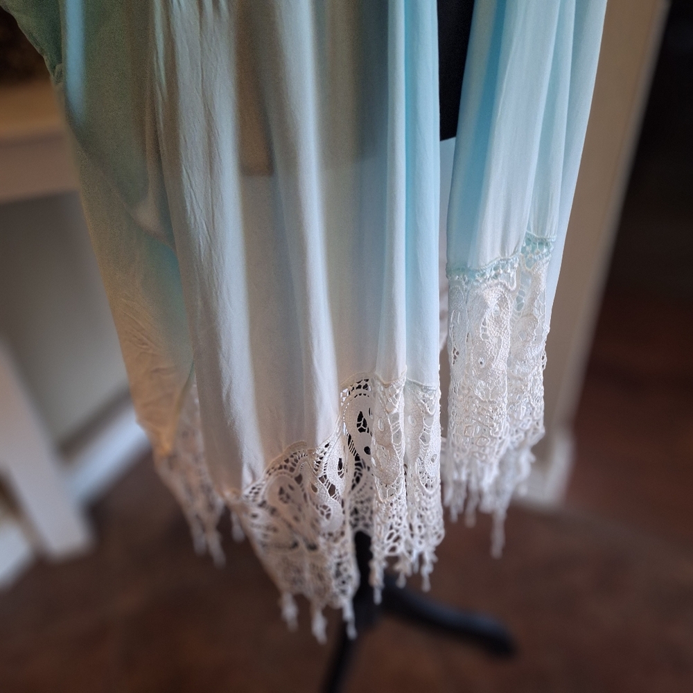 Chico's Coastal Boho vibes Teal White Women's Flowy Kimono Cover Up L/XL - Picture 4 of 16